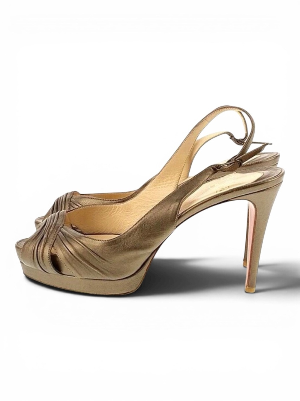 Christian Louboutin bronze leather peep-toe slingback pumps